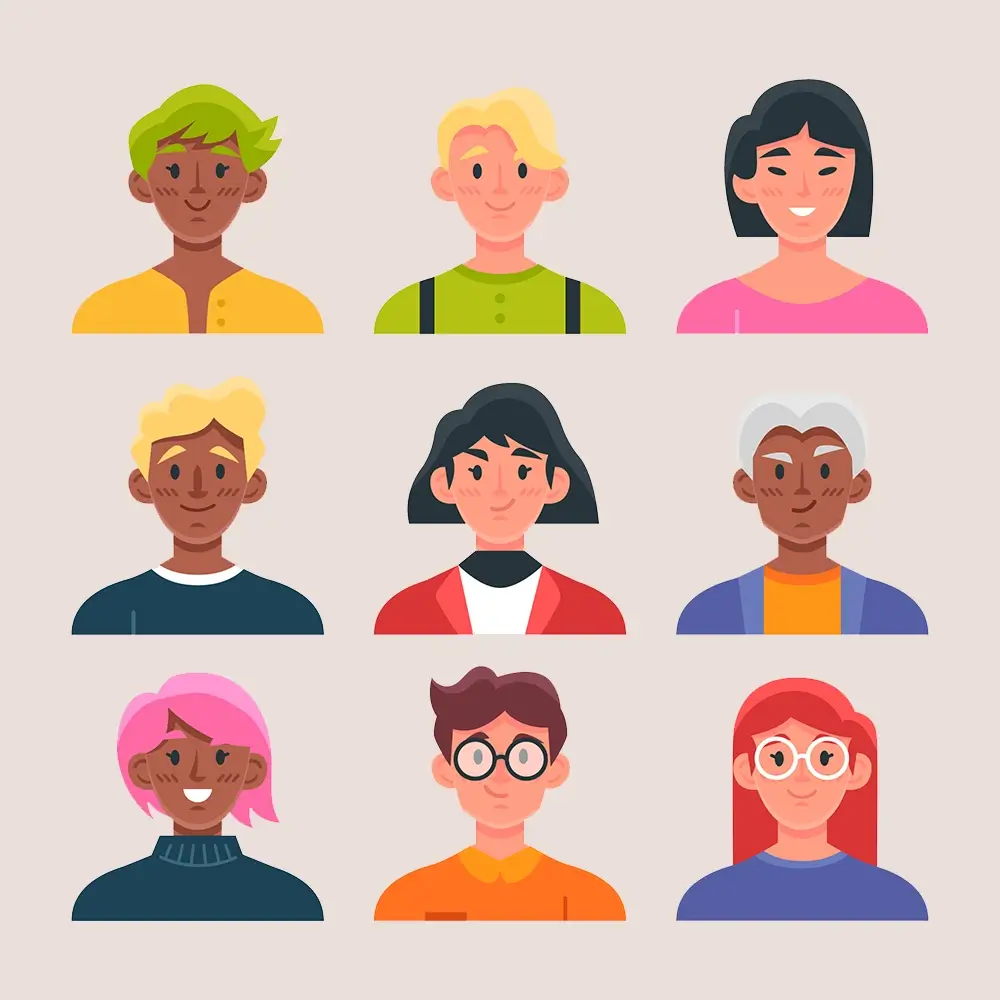 Ilustração com diferentes rostos simbolizam homens e mulheres de variadas idades e raças