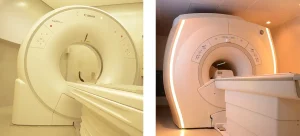 Aparelhos de tomografia computadorizada e de ressonância magnética lado a lado